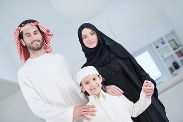 Image showing portrait of young happy arabian muslim family