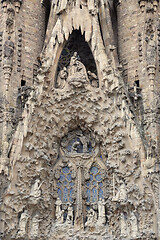 Image showing Detail of Nativity facade of Sagrada Familia church in Barcelona