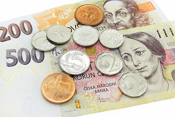 Image showing Czech money, banknotes and coins