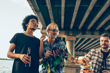 Image showing Group of friends celebrating, resting, having fun and party in summer day