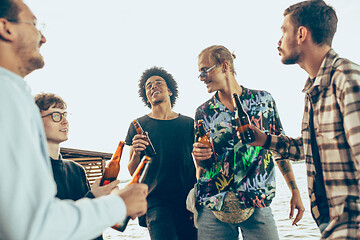 Image showing Group of friends celebrating, resting, having fun and party in summer day