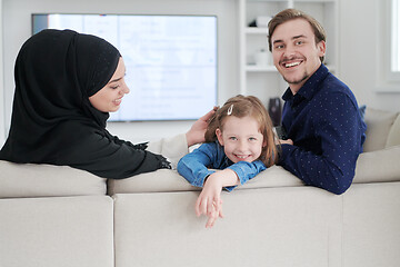 Image showing Happy Muslim family having fun at home