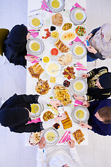 Image showing muslim family having a Ramadan feast top view