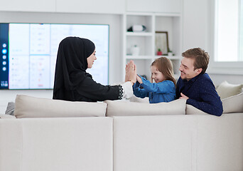 Image showing Happy Muslim family having fun at home