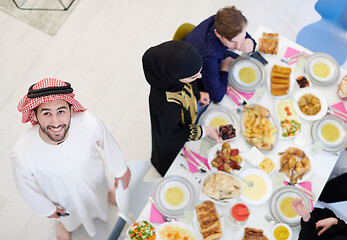 Image showing muslim family having a Ramadan feast