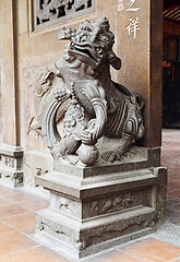 Image showing Chinese lion at the entrance of a temple