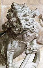 Image showing Chinese lion at the entrance of a temple