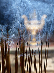 Image showing Incence sticks in a Buddhist temple