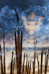 Image showing Incence sticks in a Buddhist temple