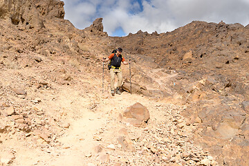 Image showing Trekking in Negev dramatic stone desert, Israel 