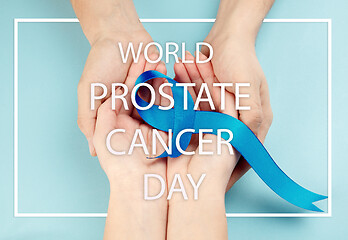 Image showing Blue ribbon symbolic of prostate cancer awareness campaign and men\'s health in November