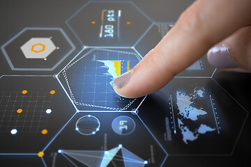 Image showing finger on touch screen with virtual charts