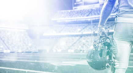 Image showing closeup American Football Player isolated on big modern stadium