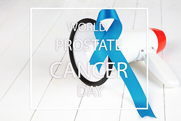 Image showing Blue ribbon symbolic of prostate cancer awareness campaign and men\'s health in November