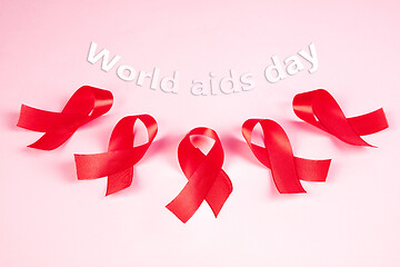 Image showing Aids Awareness Sign Red Ribbon. World Aids Day concept.