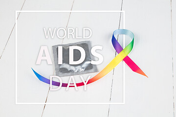 Image showing Aids Awareness Sign Red Ribbon. World Aids Day concept.