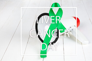 Image showing Liver Cancer and Hepatitis B - HVB Awareness month ribbon, Emerald Green or Jade ribbon