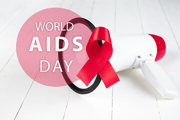 Image showing Aids Awareness Sign Red Ribbon. World Aids Day concept.