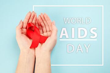 Image showing Aids Awareness Sign Red Ribbon. World Aids Day concept.