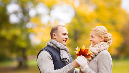 Image showing smiling couple in autumn park