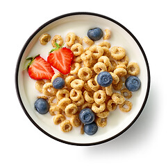 Image showing breakfast rings with milk and berries