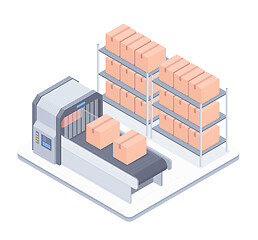 Image showing Automated boxing line with conveyor belt isometric illustration