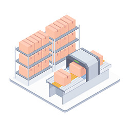 Image showing Automated packaging conveyor belt isometric illustration