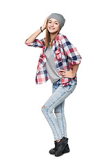 Image showing Smiling relaxed teen girl standing in full length