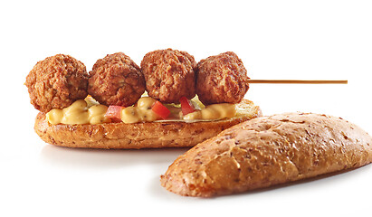 Image showing toasted bread with meat balls