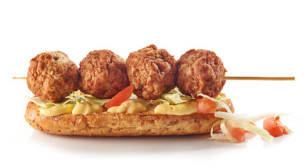 Image showing toasted bread with meat balls