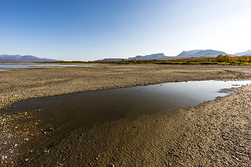 Image showing Landscape with Tornetrask lake and u-shaped valley Lapporten, No