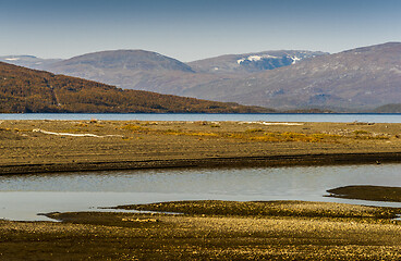 Image showing Landscape with Tornetrask lake and mountains, Norrbotten, Sweden