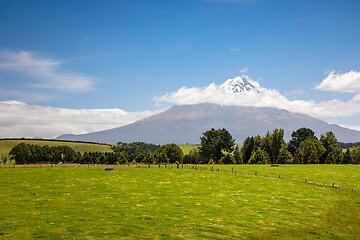 Image showing volcano Taranaki covered in clouds, New Zealand 