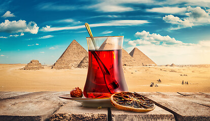 Image showing Tea and pyramids