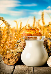 Image showing Dairy products and bread