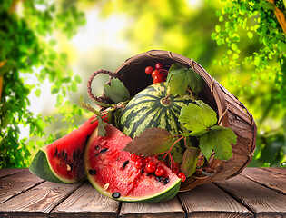 Image showing Watermelon in basket