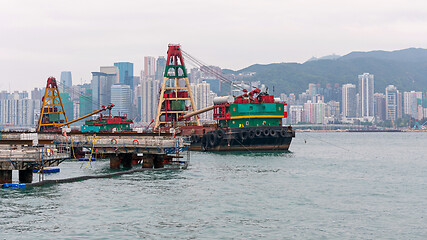 Image showing Crane Barge Hong Kong