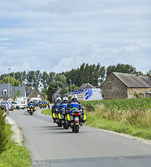 Image showing Row of French Policemen on Bikes - Tour de France 2016