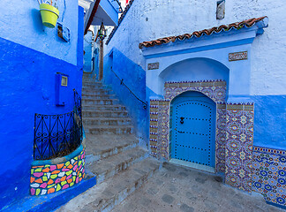 Image showing Blue street inside Medina of Chefchaouen