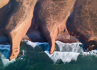 Image showing Top view on Legzira beach with arched rocks