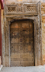 Image showing Old wooden door in medina of Fes