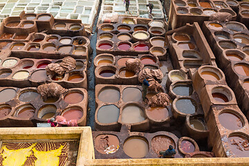 Image showing Tanneries of Fes, Morocco, Africa 