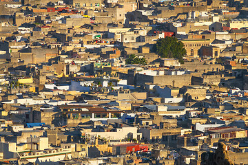 Image showing Aerial view of old Medina in Fes Morocco