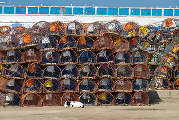 Image showing Stack of crab traps is Essaouira port