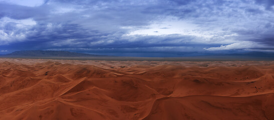 Image showing Sand dunes storm clouds in Gobi Desert