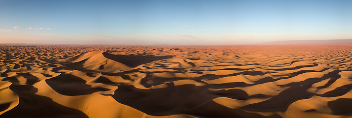 Image showing Aerial panorama in Sahara desert at sunrise