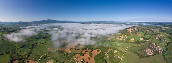 Image showing Tuscany aerial panorama at morning