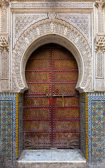 Image showing Traditional entrance gate with door in Fes