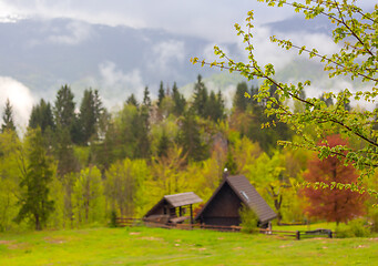 Image showing mountain and house in alps at spring