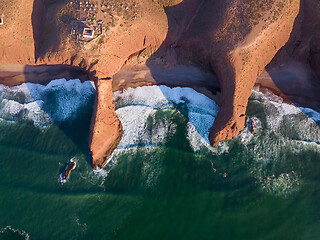 Image showing Top view on Legzira beach with arched rocks